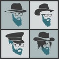 Icons hairstyles beard and mustache hipster full