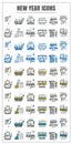 icons happy new year vector color black Yellow green blue on white background