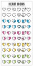 Icons Heart color blck blue pink Yellow green vector on white ba Royalty Free Stock Photo