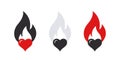 Icons of hearts with fire. Symbols of love. Emoticons hearts. Vector images