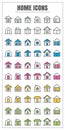 Icons home thin line color black blue pink Yellow green vector S