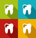 Icons of human tooth with shadows in modern flat design style Royalty Free Stock Photo