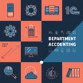Accounts department icons set in trendy line style.