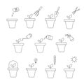 Icons with images of various stages of growing plants in pots