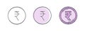 Icons of the Indian Rupee. Painted rupee symbol. Signs of the currencies of the world. Vector illustration