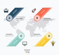 Icons and infographic design on map background. Royalty Free Stock Photo