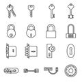 Icons of keys and locks isolated on a white background Royalty Free Stock Photo