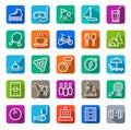 Icons, leisure and entertainment, white outline, solid color. Royalty Free Stock Photo