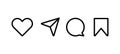 Icons like comment, share, save, like media button. Outline icon heart arrow direct message interface message minimalist