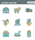 Icons line set premium quality of agriculture and agronomy icon farming feeding business. Modern pictogram collection flat design