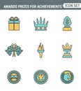Icons line set premium quality of awards prizes for achievements element honor reward. Modern pictogram collection flat design
