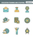 Icons line set premium quality of basic education training and studying online. Modern pictogram collection flat design style.