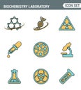 Icons line set premium quality of biochemistry research, biology laboratory experiment. Modern pictogram collection flat design