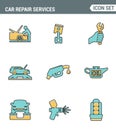 Icons line set premium quality of car repair services instrumentation support technology tool service. Modern pictogram collection