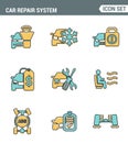 Icons line set premium quality of car repair system icon automobile instrument service. Modern pictogram collection flat design