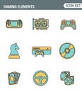 Icons line set premium quality of classic game objects, mobile gaming elements. Modern pictogram collection flat design style Royalty Free Stock Photo