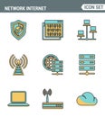 Icons line set premium quality of cloud computing network, internet data technology. Modern pictogram collection flat design style Royalty Free Stock Photo