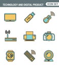 Icons line set premium quality of computer technology and electronics devices, mobile phone communication digital product. Royalty Free Stock Photo