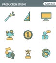 Icons line set premium quality of content production studio, solution projecting. Modern pictogram collection flat design style.
