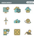 Icons line set premium quality of eco friendly green energy, clean sources power. Modern pictogram collection flat design style