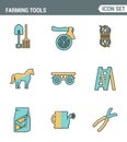 Icons line set premium quality of farming tools instrument farm equipment agricultural. Modern pictogram collection flat design