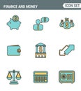 Icons line set premium quality of finance objects and banking elements, financial items money symbol. Modern pictogram collection