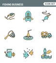 Icons line set premium quality of fishing business transportation fish seafood sea . Modern pictogram collection flat design Royalty Free Stock Photo