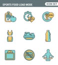 Icons line set premium quality of fitness icon. Sports food load mode burn calories healthy diet. Modern pictogram collection flat