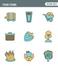 Icons line set premium quality of food Items business industry farm products plant fruit. Modern pictogram collection flat design Royalty Free Stock Photo