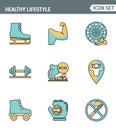 Icons line set premium quality of healthy lifestyle icon collection gym rollers baseball fitness sport. Modern pictogram flat Royalty Free Stock Photo