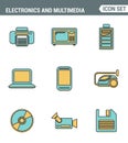 Icons line set premium quality of home electronics and personal multimedia devices. Modern pictogram collection flat design Royalty Free Stock Photo