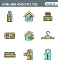 Icons line set premium quality of hotel service amenities, rent house facilities. Modern pictogram collection flat design style Royalty Free Stock Photo