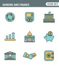 Icons line set premium quality of money making, banking and financial services. Modern pictogram collection flat design style Royalty Free Stock Photo