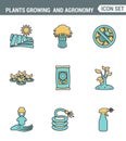 Icons line set premium quality of plants growing and agronomy farming farmer bio stem. Modern pictogram collection flat design