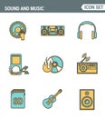 Icons line set premium quality of sound symbols and studio equipment, music instruments, audio multimedia objects. Royalty Free Stock Photo