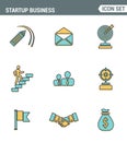 Icons line set premium quality of startup business and launch new product on market. Modern pictogram collection flat design style