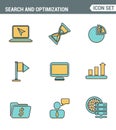 Icons line set premium quality of website searching engine optimization, seo analytics and data management, webpage traffic