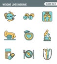 Icons line set premium quality of weight loss regime fitness gymnastics gum icon . Modern pictogram collection flat design style