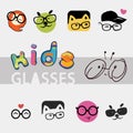 Icons, logos for the company of children's glasses, different cute and funny images