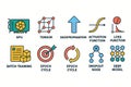 Icons for Machine Learning Concepts: GPU, Tensor, Backpropagation, Activation and Loss Functions Royalty Free Stock Photo