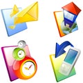 Icons: mail, house, clocks, mobile phone. Royalty Free Stock Photo