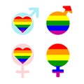 icons with male and female rainbow gay symbols Royalty Free Stock Photo