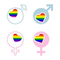 Icons with male and female rainbow gay symbols Royalty Free Stock Photo