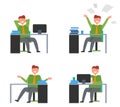 Icons with Man in Office Vector Illustration