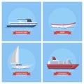 Icons marine ships and boats in a flat style.