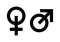 Icons of masculine and feminine, Man and Woman gender. Vector set of style black Signs isolated on white