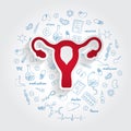 Icons For Medical Specialties. Gynecology And Uterus Concept. Vector Illustration With Hand Drawn Medicine Doodle.