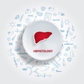 Icons For Medical Specialties. Hepatology Concept. Vector Illustration With Hand Drawn Medicine Doodle.