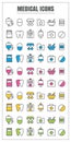 icons medical thin line color black blue pink Yellow green vector Symbols signs object design on white background Royalty Free Stock Photo