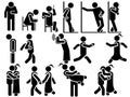 Icons of men in black theme for men and women in various situations